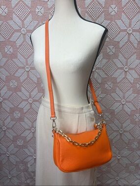 Italian Leather Mini Bag | Orange | Crossbody, Shoulder + Chain